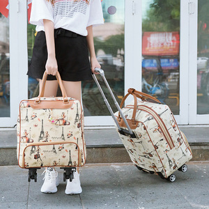 Valise à roulettes pliable en cuir PU avec roues universelles pour courtes distances, motif dessin animé, pour voyage et rangement portable - Product Image 3