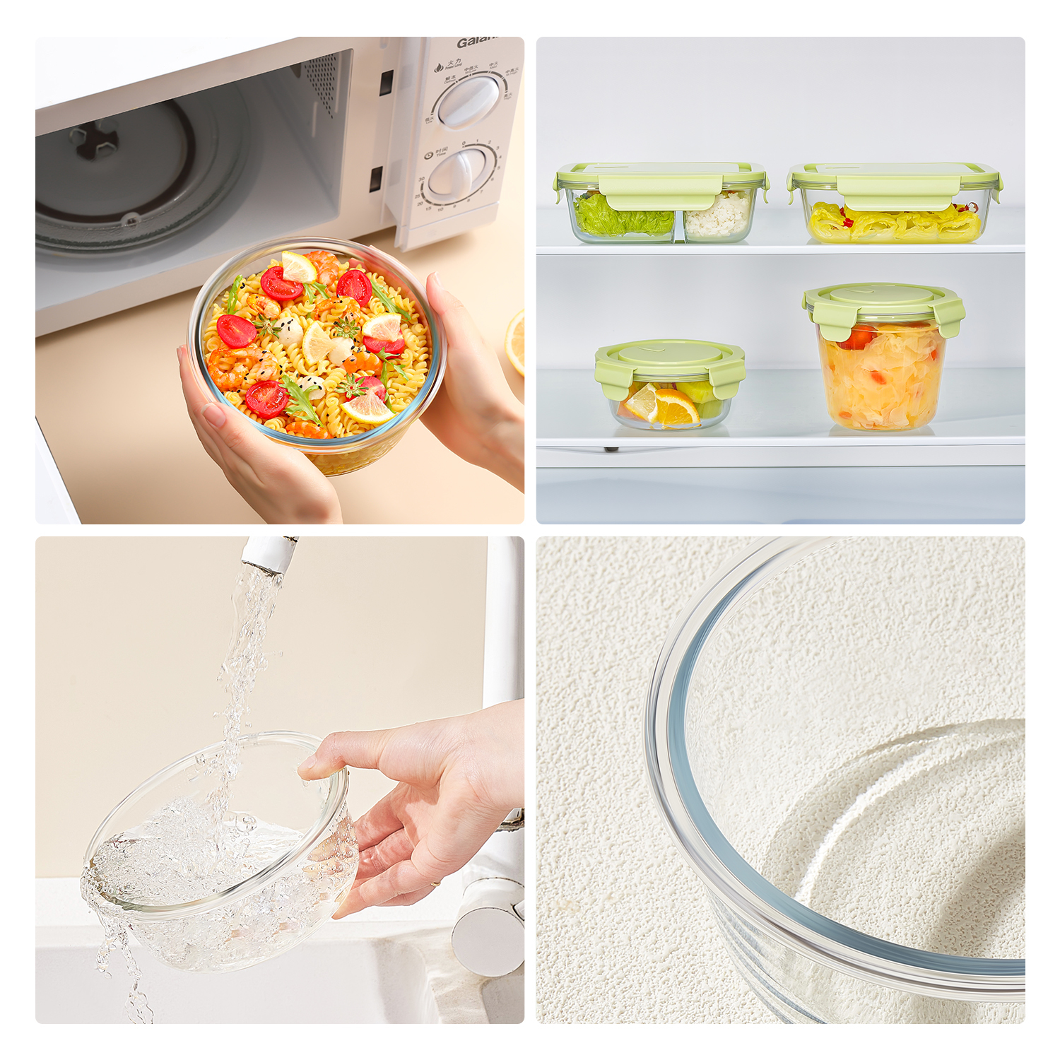 Modern Design High Food Grade Eco-Friendly Large Capacity Borosilicate Glass Leak Proof Microwavable Portable Kitchen Lunch Box view 3