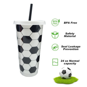 Vasos de Decoración para Fiestas Deportivas, Vasos de Plástico Reutilizables de 24 oz con Tapa y Pajita para Entrenador, Niños y Adultos - Product Image 1