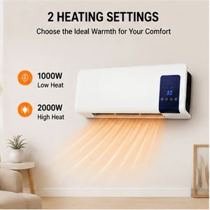 Chauffage mural compact intelligent en céramique PTC 1000W/2000W pour intérieur avec écran LED, télécommande tactile et éclairage pour une ambiance cosy - Product Image 3