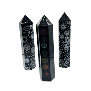 Wholesale Natural Rock Crystal Obsidian Point <strong>Chakra</strong> Rune Crystal Tower for Gift Healing - Product Image 4