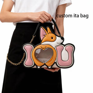 Bolso bandolera Corgi I Love You Ita para mujeres y niñas, lindo bolso de hombro con ventana transparente en forma de corazón para exhibir pines de anime y uso diario - Product Image 2