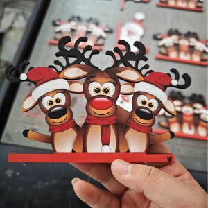 ของตกแต่งมุมประตูรูปกวางเรนเดียร์ไม้ ซานตาคลอสแขวนประดับตกแต่งคริสต์มาส ของขวัญสำหรับบ้านและสำนักงาน งานฝีมือจากไม้บ็อกซ์วูด - Product Image 3