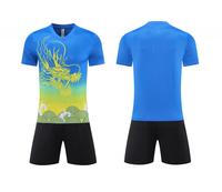 Set Badminton Sublimasi Naga Kustom Jersey Biru Celana Pendek Hitam Cepat Kering Bernapas Seragam Tim Tenis Meja