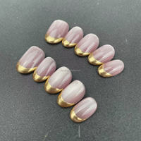 Puro hecho a mano usable uñas forma de almendra pintado a mano oro francés alta calidad reutilizable fábrica al por mayor