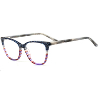 Gafas de Ojo de Gato para Mujer, Montura de Acetato Laminado, Patrón de Rayas Multicolor, Gafas Ópticas Rx, Gafas de Moda