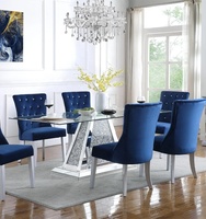 2021 nouvelle table à manger en miroir avec diamant concassé avec verre trempé sur le dessus table personnalisable pour salle à manger