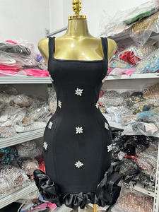 Elegante Abito Aderente Blu con Fascia, <span class=keywords><strong>Sexy</strong></span> Senza Maniche con Scollo Quadrato, Mini Abito con Decorazioni Floreali 3D, Outfit per Feste Serali - Product Image 5