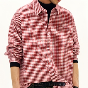 Camicia <span class=keywords><strong>da</strong></span> <span class=keywords><strong>Uomo</strong></span> Personalizzata Casual Retrò a Quadri Rossi e Bianchi, 100% Cotone Traspirante, Alta Qualità, Design alla Moda, Maniche Lunghe - Product Image 5