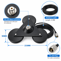 FEIYIXUN Support d'antenne polarisée verticale triple magnétique SO239 pour radios de voiture et de camion avec câble RG58A/U de 4,5 m et prise PL259