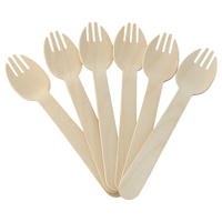 Logo personnalisé et emballage individuel disponibles, vente en gros de fourchettes en bois jetables, fourchettes en bois de bouleau en vrac pour les compagnies aériennes, les hôtels et la restauration