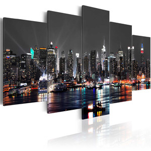 Tableau mural sur toile 5 panneaux : Coucher de soleil de <span class=keywords><strong>New</strong></span> <span class=keywords><strong>York</strong></span> – Paysage urbain moderne encadré pour la décoration de salon - Product Image 4