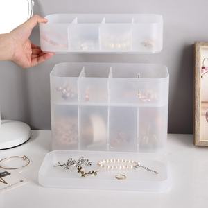 Juego de tocador rectangular de plástico PP, caja organizadora de maquillaje apilable, tapa para cosméticos, almacenamiento de polvo de esmalte de uñas, almacenamiento dividido - Product Image 1