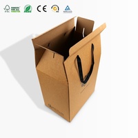 Boîte à fond à boucle en papier kraft ondulé recyclé écologique haut de gamme personnalisée, impression flexographique quadricolore, poignée en ruban