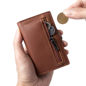 <b>RFID</b> Blocking Vintage Automatic Leather ID Credit Card Holder Metal Aluminum Alloy Case Business Slim Mini Smart <b>Wallet</b> - Product Image 4