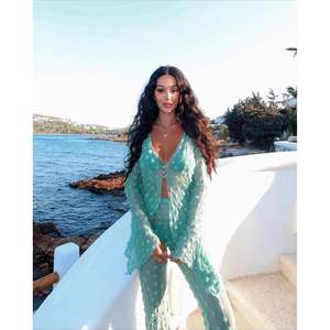 Conjunto de Playa Personalizado 2026 para Mujer, con Estampado de Lunares, Manga Larga, Chifón Transparente, 2 Piezas, Cintura Elástica, Cuello en V Profundo, Estilo Holgado, Traje de Verano - Product Image 4