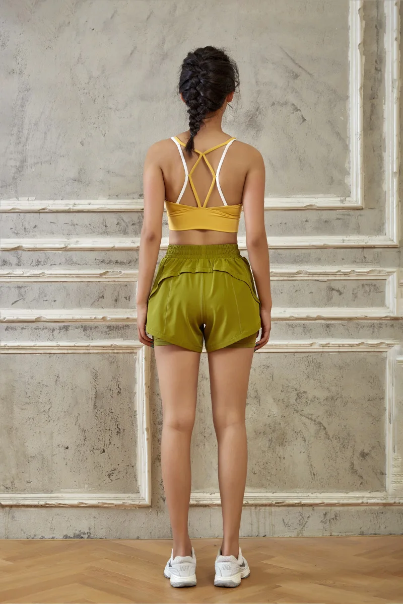 Customized LOGO summer yoga sports shorts women's quick-drying elastic anti-glare shorts OEM