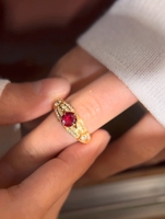 Bague RUBIS Rouge Sang Pigeon de Luxe Léger Bague Femme Exquise Or 18K Plein Diamant Bagues de Fiançailles de Mariage pour Cadeau de Petite Amie