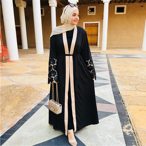 Yibaoli Manufacturer Well Made Loose Fit Lace Decoration With Belt <strong>Long</strong> <strong>Black</strong> <strong>Kimono</strong> Abaya Robe <strong>Kimono</strong> - Product Image 1