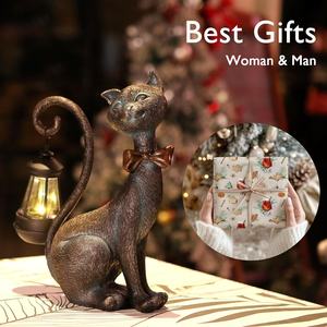 Statue de chat en résine fantaisiste pour extérieur, lumière solaire de jardin, décor d'automne peint, cadeau d'anniversaire pour maman - Product Image 2