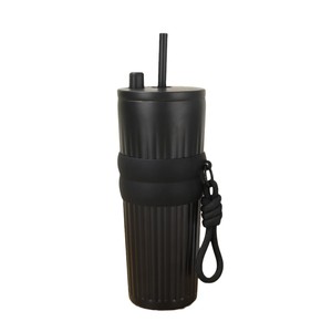 Gobelet isotherme vertical à rayures de 710 ml en acier inoxydable avec manchon en silicone et cordon de transport pour voiture - Product Image 2