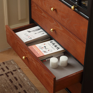 Rushan Solid Wood <b>Chest</b> Of Drawers 4 Drawer Glass Door <b>Storage</b> Cabinet Living Room Furniture - Product Image 2