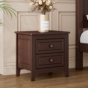 2 <b>Drawer</b> Nightstand Dark Walnut Mid Century Retro Bedside Table Classic Design Bedroom <b>Storage</b> <b>Drawers</b> - Product Image 1