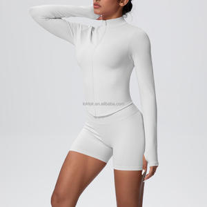 Vêtement de sport pour femmes en gros, été et automne, tissu côtelé doux et respirant, taille plus, veste de yoga à fermeture éclair, haut, séchage rapide - Product Image 3