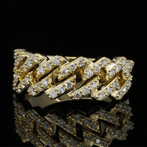 Anello Geometrico F977 con Diamanti, Montatura Pavé, Pietra Naturale Rotonda, Anelli Unisex per Matrimonio e Moda - Product Image 1