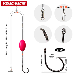 OEM 74 pouces, <span class=keywords><strong>flotteur</strong></span> de pêche pour appât vivant, avec hameçon circulaire 8/0, émerillons, mousqueton, équipement de pêche robuste <span class=keywords><strong>pré</strong></span>-noué - Product Image 3