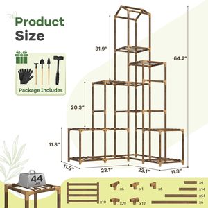 Support de plantes d'angle pour 13 à 19 pots - Étagère en bois à plusieurs niveaux pour plusieurs plantes, utilisation intérieure et extérieure pour balcon, patio, jardin, fenêtre - Product Image 5