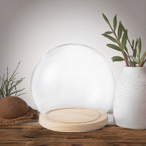 Mini cloche en verre soufflé transparent écologique, en forme de dôme, pour fleurs - avec base en bois pour vase de table et décoration intérieure - Product Image 3