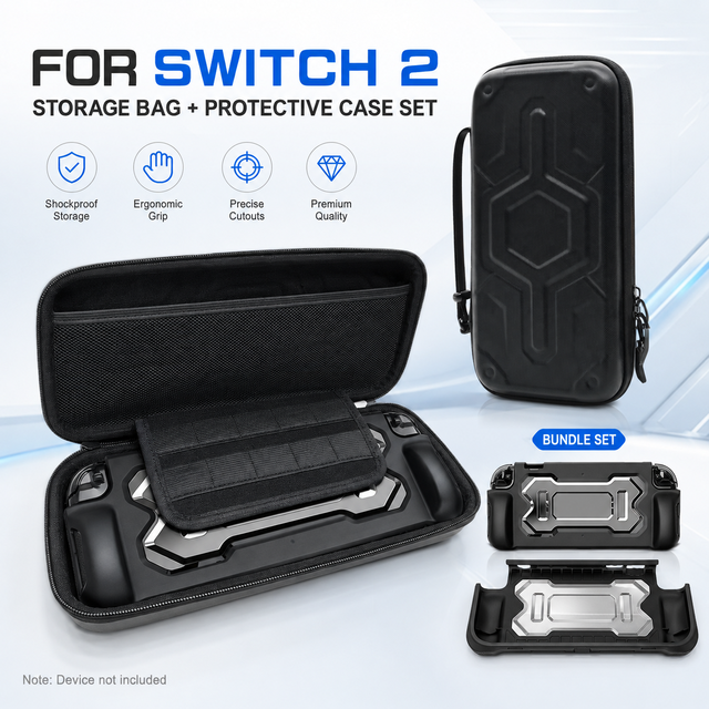 For Switch 2 Carrying Case Storage Bag Set Hardshell Shockproof Protective Grip Cover for Console Ergonomic Case with Card Slots