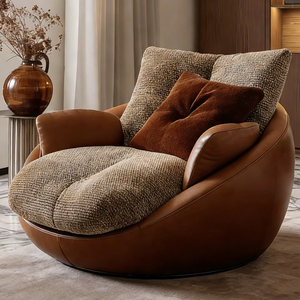 Sillón Individual Moderno Italiano, Sillón de Salón de Cuero de Lujo, Asiento Redondo Ergonómico y Cómodo para Sala de Estar - Product Image 5