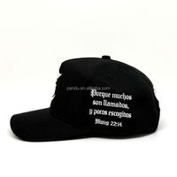 Casquette de baseball snapback noire streetwear à 5 panneaux avec broderie latérale de logo CG gothique et verset biblique, personnalisable OEM/ODM