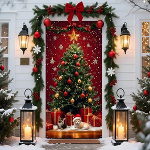 Linda Funda Decorativa para Puerta de Navidad con Muñeco de Nieve, Funda para Puerta con Diseño de Papá Noel, Tela de Fondo para Fiestas Navideñas, Cortina para Puerta - Product Image 5
