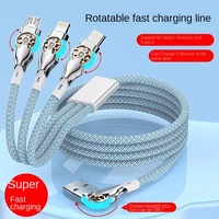 Kabel Data isi daya Cepat 60w 3-in-1, kabel pengisian daya cepat dengan kepala ganda berputar 3-in-1 untuk pengisian daya kilat multifungsi mobil