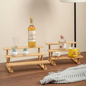 Solid Wood Tiered Display <b>Shelf</b> Three Layer <b>Desktop</b> Storage Rack For Wine And Decor - Product Image 2