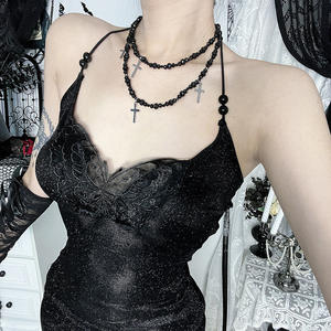 Gótico oscuro Halter negro Maxi vestido Vintage Sexy Spaghetti Strap cintura alta hendidura vestidos <span class=keywords><strong>Goth</strong></span> Party Club mujeres vestido - Product Image 2