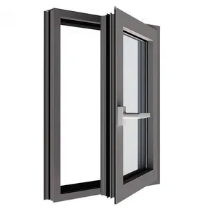 美式双层玻璃黑色热断铝水平推拉窗门带锁