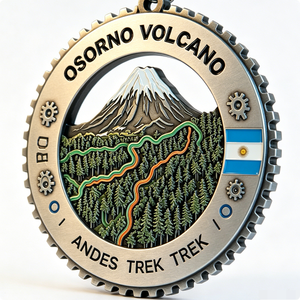 Médaille de randonnée Osorno Andes plaquée argent en alliage de zinc, souvenir de voyage circulaire, impression en émail dur en relief - Product Image 2