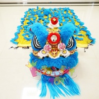 Costume de danse de lion de mascotte de festival traditionnel chinois fait à la main Costume de Performance de deux personnes ton bleu