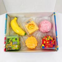 Jouet anti-stress souple et sonore en forme de gaufre de chou croustillant, fraise et banane, avec boîte cadeau - Entrepôt USA