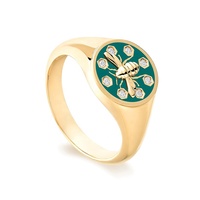 Gemnel 925 argent petite abeille émail diamant rond sceau jaune 18k or vermeil 0.1 microns anneau