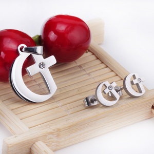 Fashion Stainless Steel 18k <b>Gold</b> Cross and Moon Women Necklace Jewelry <b>Sets</b> - Product Image 4