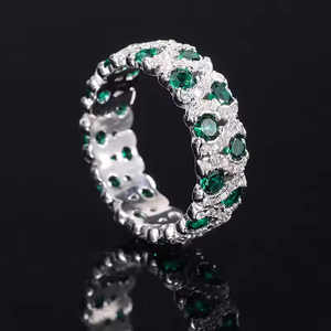Di alta qualità alla moda Hip Hop rodiato colorato pieno di Bling zircone cubico diamante 925 argento gemma anello per donna - Product Image 3