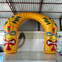 Arco Inflable Gigante de Tiki con LED de 4m*3m, Arco Inflable de Tiki con Logotipo Personalizado para Decoración de Luau Hawaiano/Eventos/Fiestas Tropicales