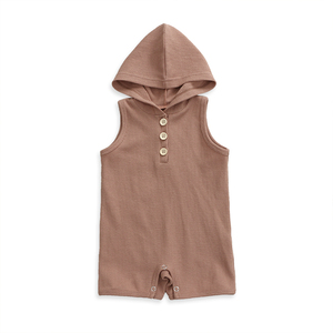 Mameluco con capucha y ribetes de algodón sin mangas para bebé, mono para niño - Product Image 2