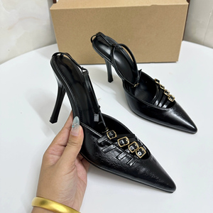 Pointed-Toe Buckle Strap High Heels <b>Sandals</b> for Women - Slim Heel, Sexy Single-Strap Closed-Toe Ladies Fashion <b>Sandals</b> - Product Image 2