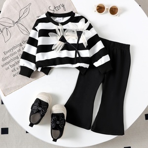 Abbigliamento per Bambini Set per Ragazze Cross-border <span class=keywords><strong>Felpa</strong></span> e Pantaloni a Righe Bianche e Nere Set Moda per Bambini Abbigliamento per Bambini all'Ingrosso - Product Image 1